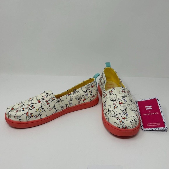 Toms Youth Girls Size 5 Alpargata Ivory Paper Source Floral Llamas Print - Picture 11 of 16